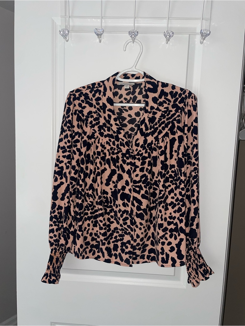 Topshop Pink & Navy Leopard Print Blouse